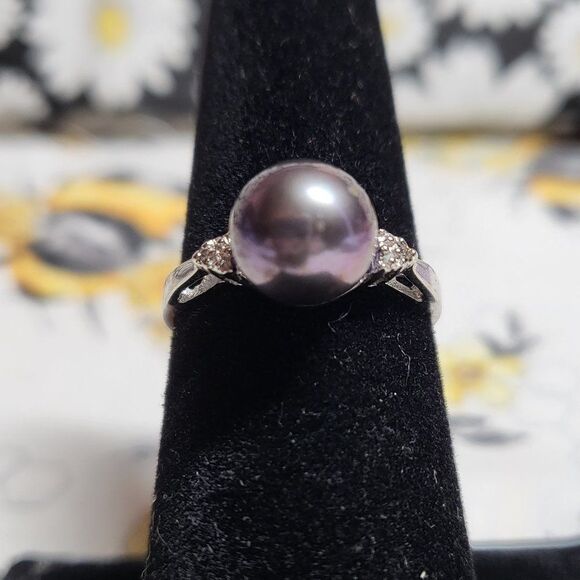 Japanese Tahitian Akoya Pearl Ring with Diamond Accents - Picture 4 of 7
